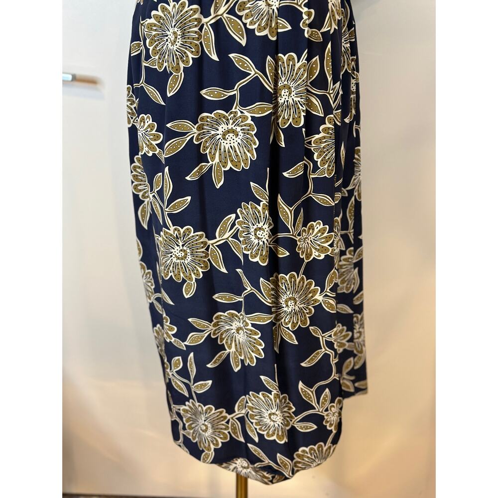 Vintage 90s Liz Claiborne 100% Silk Dress Size 12 Blue Floral Print Belt Modest - Picture 3 of 10